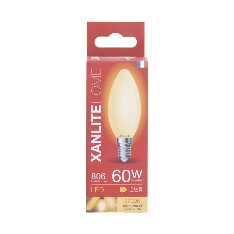 Hot XANLITE Ampoule filament LED flamme E14 806lm 6,5W 2700k blanc chaud