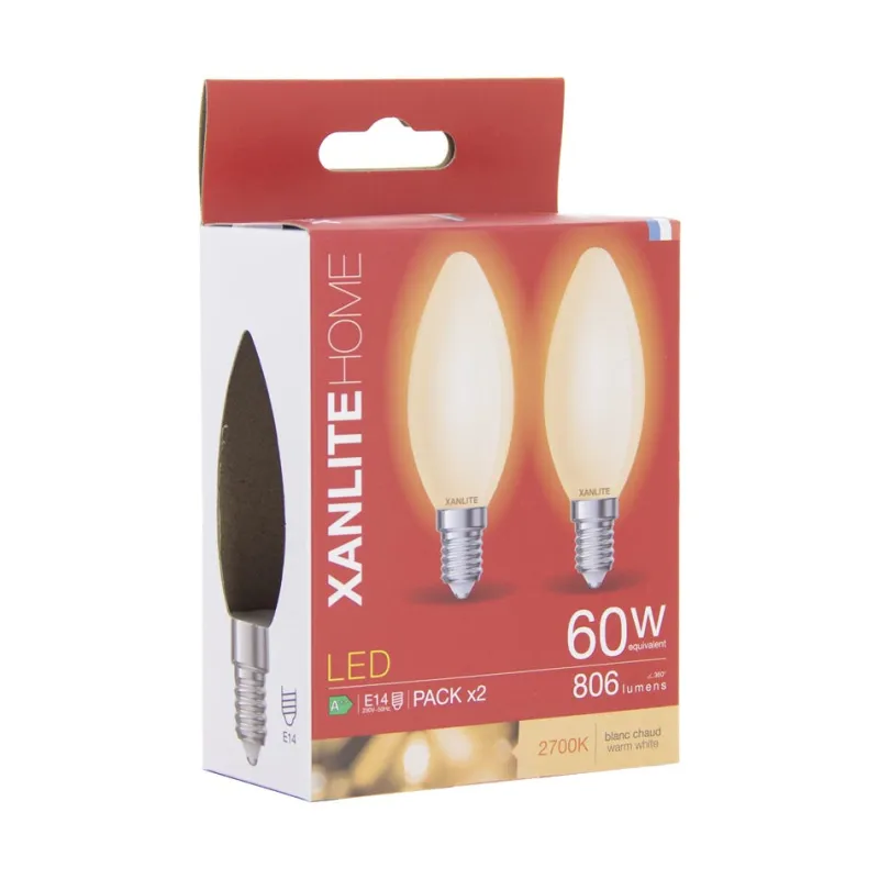 Sale XANLITE Ampoule LED flamme E14 806lm 6,5W 2700k blanc chaud x2