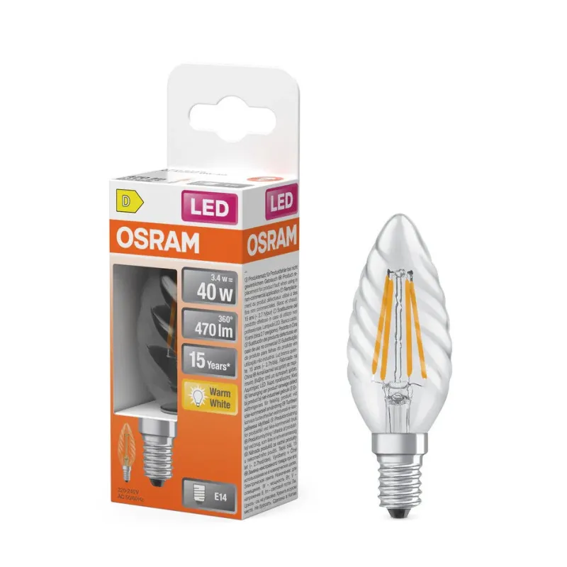 OSRAM Ampoule LED Flamme torsadée clair filament 3,4W=40 E14
