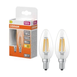 Hot OSRAM Ampoule LED Flamme verre clair 3,4W=40 E14 chaud x2