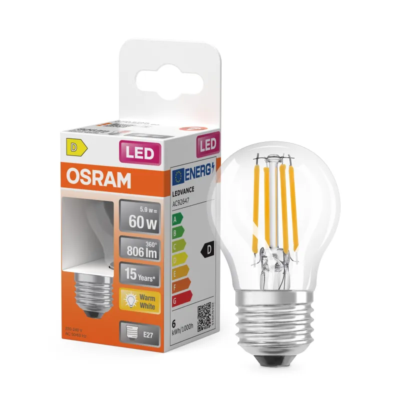 New OSRAM Ampoule LED Sphérique clair filament 5,9W E27 chaud