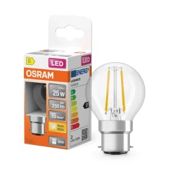 Discount OSRAM Ampoule LED Sphérique clair filament 1,8W B22 chaud