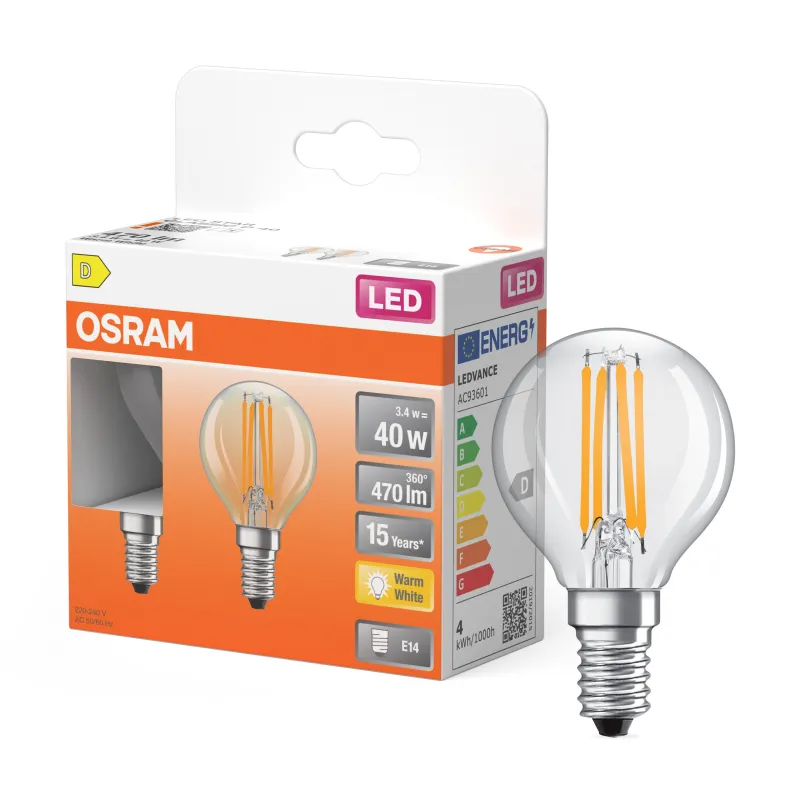 Sale OSRAM Ampoule LED Sphérique verre clair 3,4W=40 E14 chaud x2