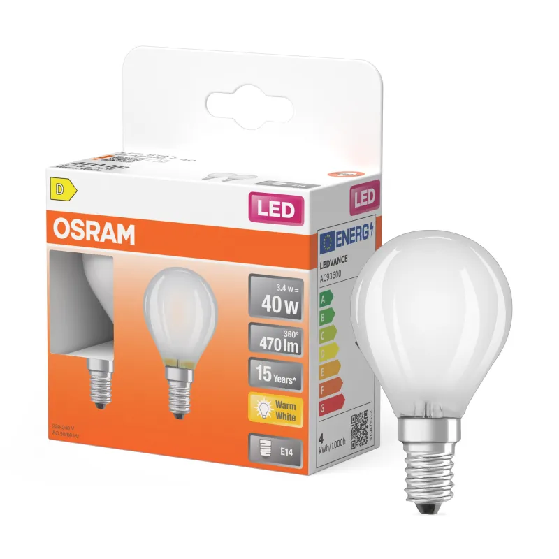 Hot OSRAM Ampoule LED Sphérique verre dépoli 3,4W=40 E14 x2