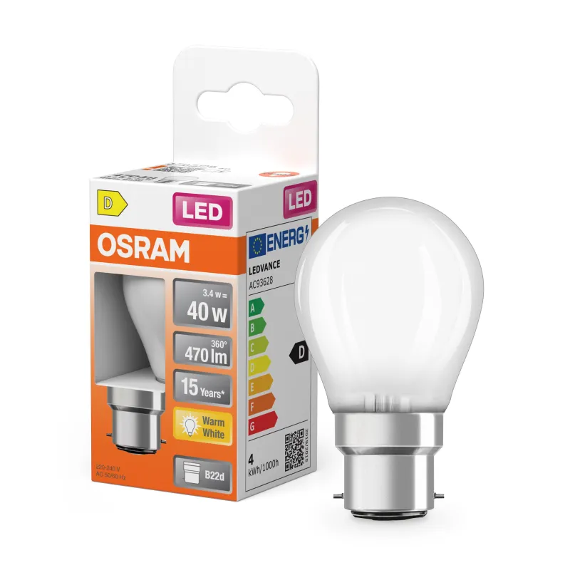 Discount OSRAM Ampoule LED Sphérique verre dépoli 3,4W=40 B22d chaud