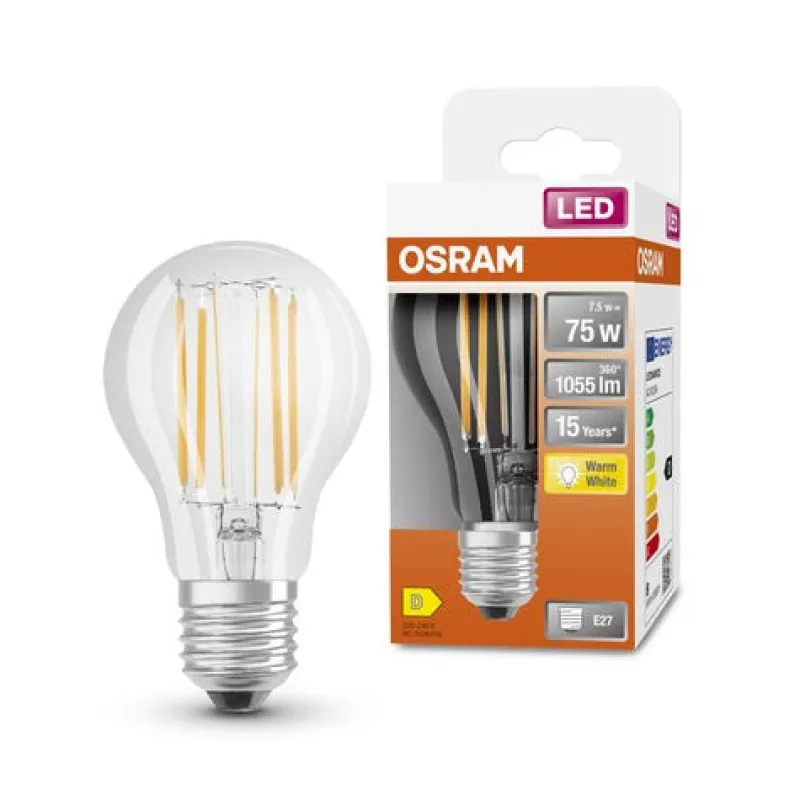Hot OSRAM Ampoule LED Standard clair filament 7.5W=75 E27 chaud