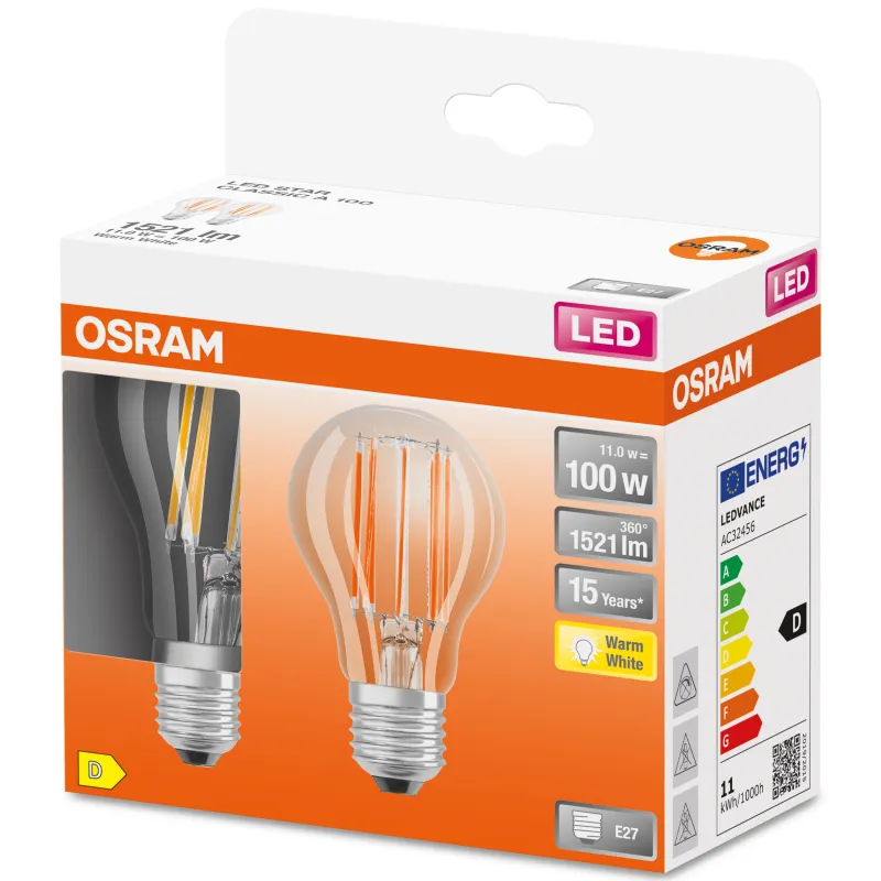 OSRAM Ampoule LED Standard verre clair 11W=100 E27 x2
