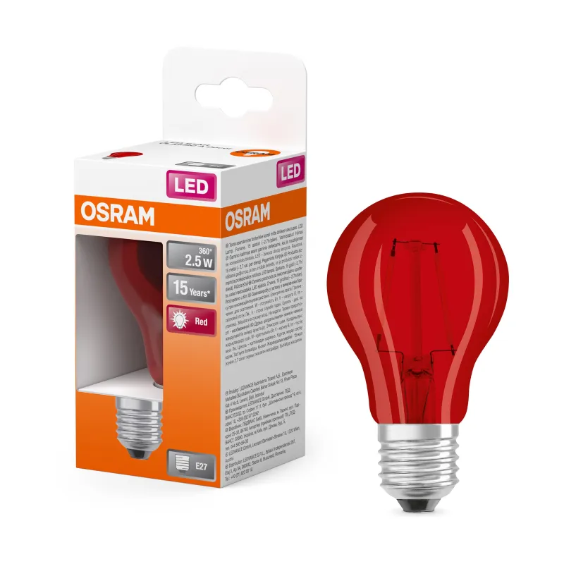 Hot OSRAM Ampoule Led Standard Verre Rouge Déco 2,5W=15 E27 Chaud