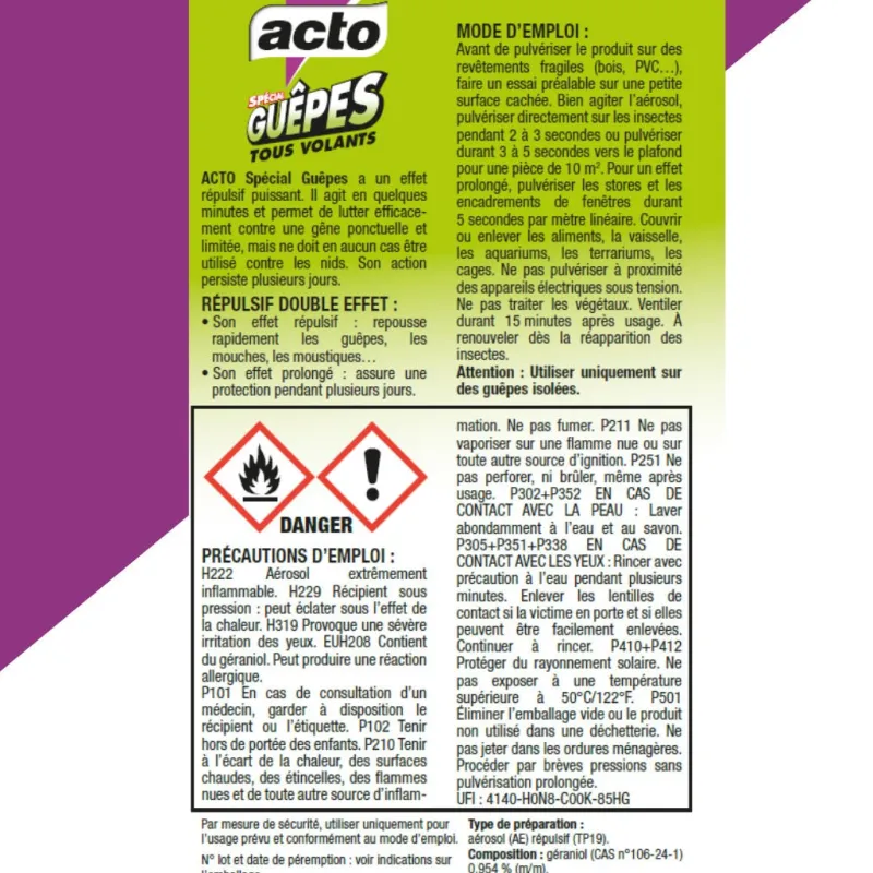 Hot ACTO Aérosol spécial guêpes et insectes volants 400 ml