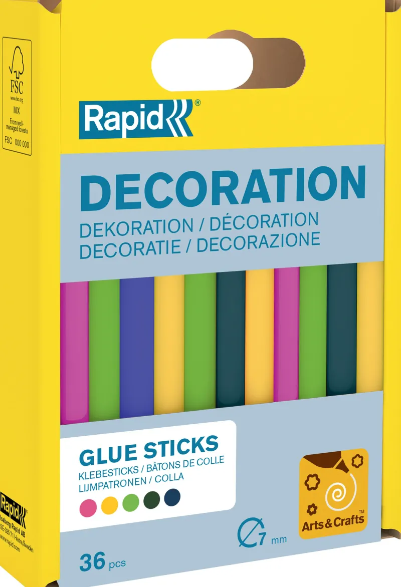 RAPID Boîte de 36 bâtons de colle colorés Ø7 x 90mm