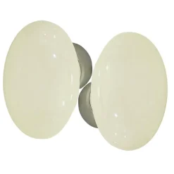 Hot Bouton double ovale porcelaine ecru/acier nickelé satiné