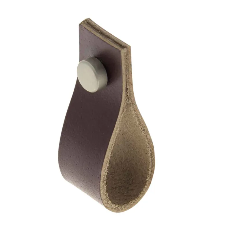 Bouton tirette 20 x 60 mm en cuir marron foncé x2