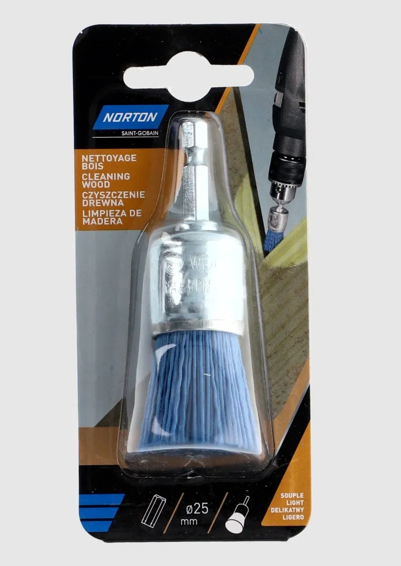 New NORTON Brosse Ø 25 pour perceuse, pinceau nylon bleu, bois