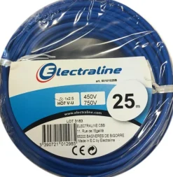New ELECTRALINE Câble H07 VU bleu 2,5mm 25M