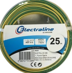 New ELECTRALINE Câble H07 VU vert/jaune 1,5mm 25M