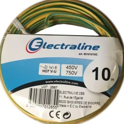 Discount ELECTRALINE Câble H07 VU vert/jaune 1,5mm 10M