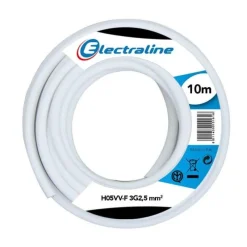 New ELECTRALINE Câble H05 VV-F 3G blanc 2,5mm 10M