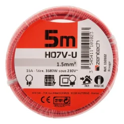 Discount ZENITECH Câble électrique rigide H07V-U 1,5mm² 5M ROUGE FILM