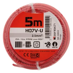 Online ZENITECH Câble électrique rigide H07V-U 2,5mm² 5M ROUGE FILM