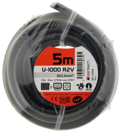 New ZENITECH Câble rigide U1000R2V - 3G2,5mm² noir 5m