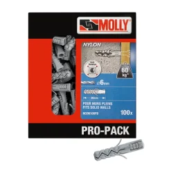 Clearance MOLLY Chevilles pour matériaux pleins nylon Ø6mm (x100)