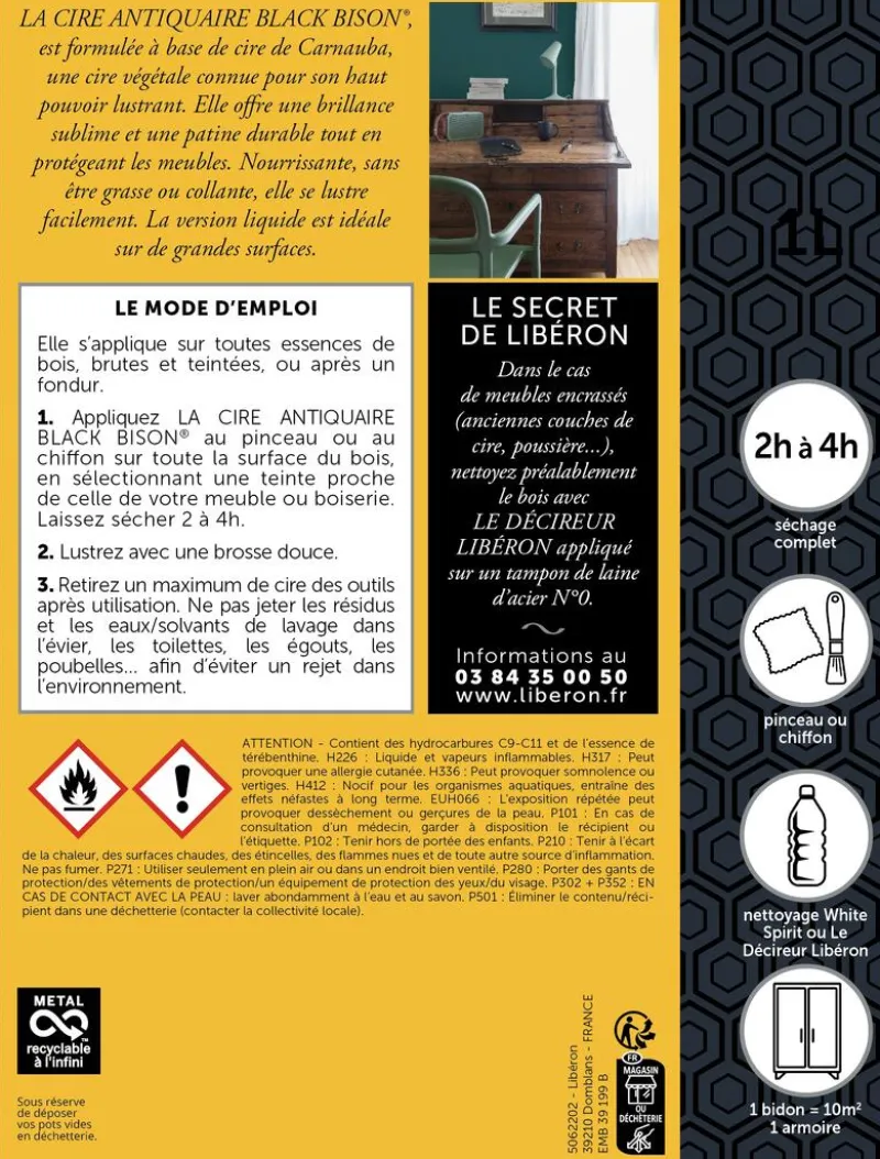 Outlet LIBERON Cire antiquaire Black Bison pâte chêne clair 500 ml LIBÉRON