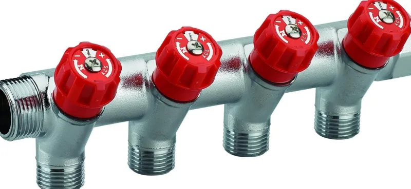 NOYON & THIEBAULT Collecteur robinet rouge M-F 20x27 - 4 départs Mâle 15x21