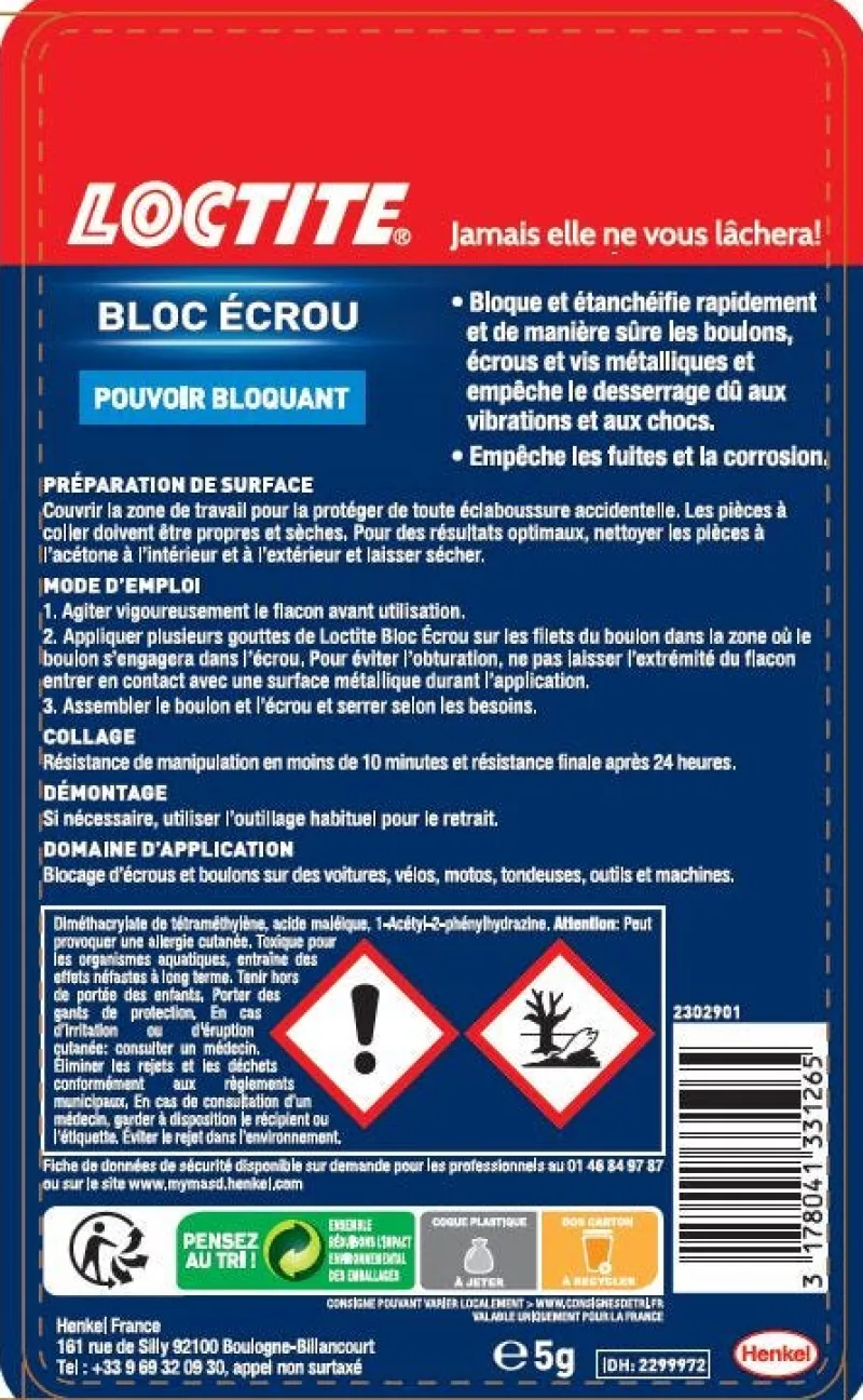 Best LOCTITE Colle résine autoblocante Bloc écrou 5ml