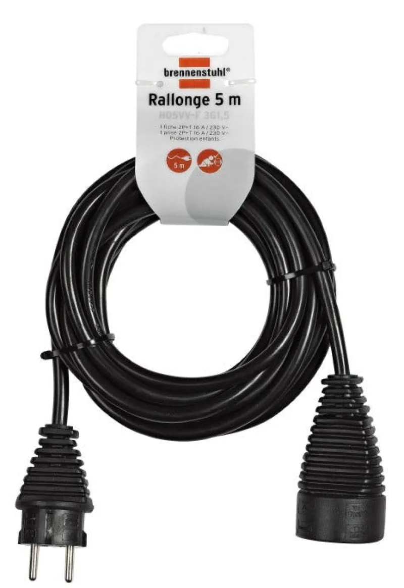 Hot BRENNENSTUHL Cordon prolongateur fiche prise (2P+T 16A/230V) noir 5 M