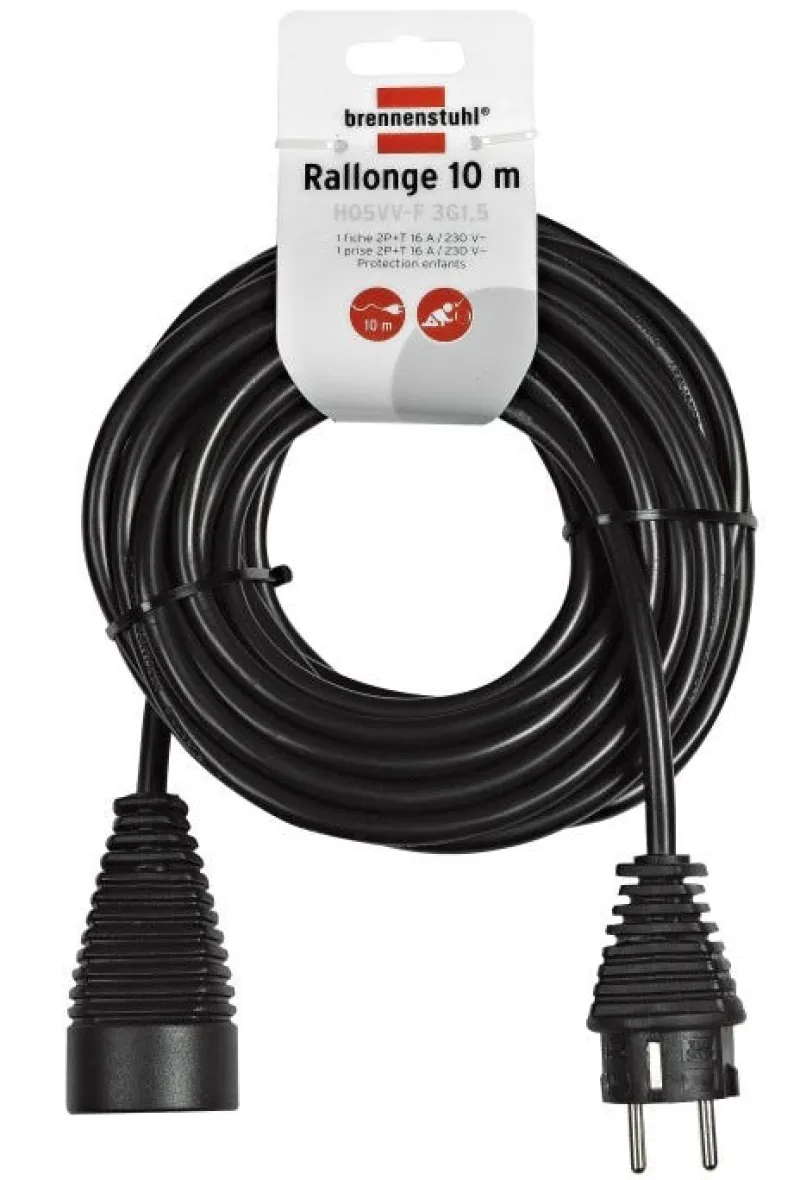 Online BRENNENSTUHL Cordon prolongateur fiche prise (2P+T 16A/230V) noir 10 M