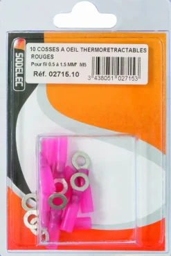 Clearance Cosse à oeil isolée thermorétractable rouge M5 (x10)