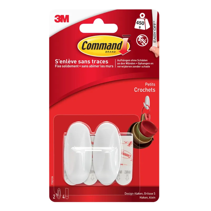 New 3M Crochet adhésif plastique design blanc petit modèle (x2)