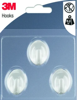 New 3M 3 crochets adhésifs ovales en plastique blanc petit modèle
