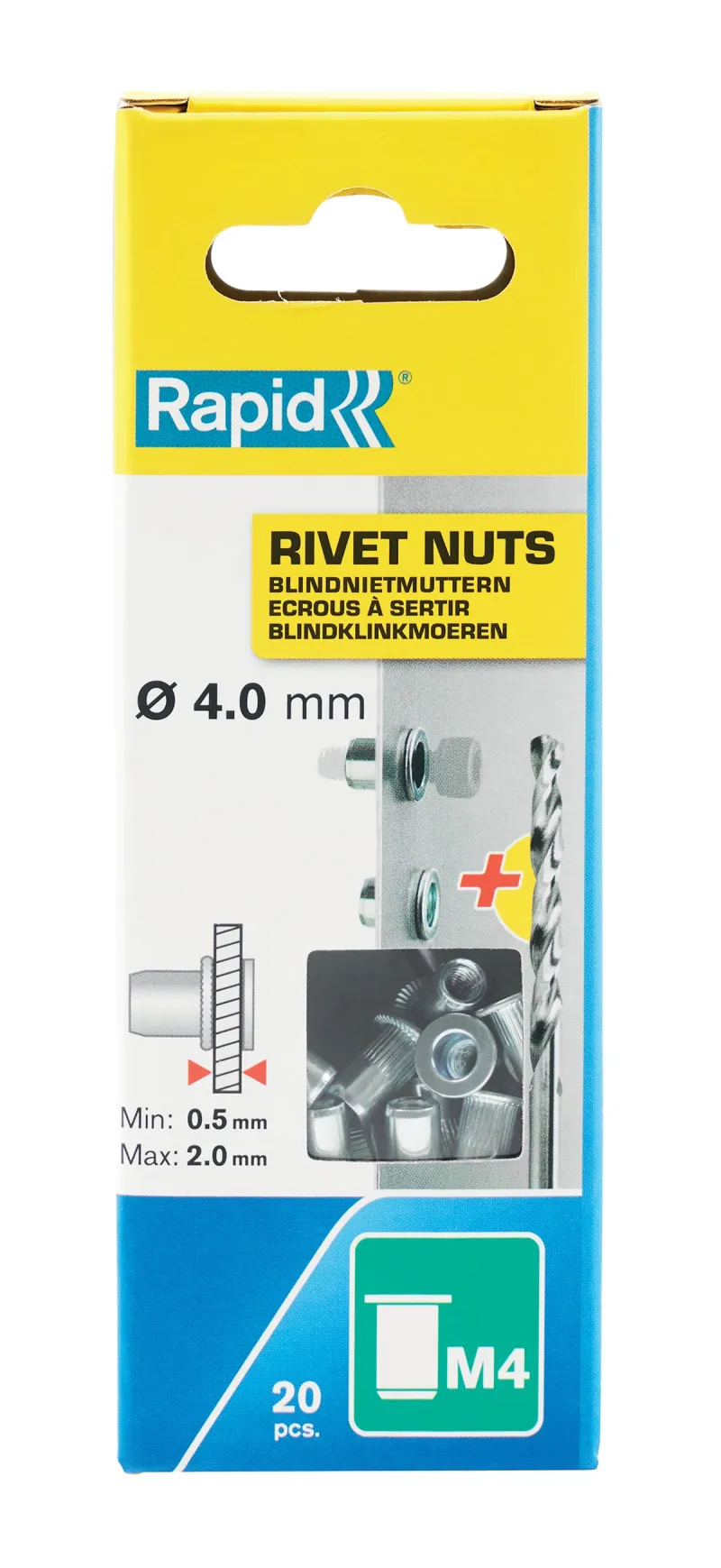 RAPID Écrous à sertir M4 pour plage serrage jusqu'à 2.0 mm (x20)