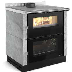 New Cuisinière à bois Verona XXL noir/pierre naturelle NORDICA