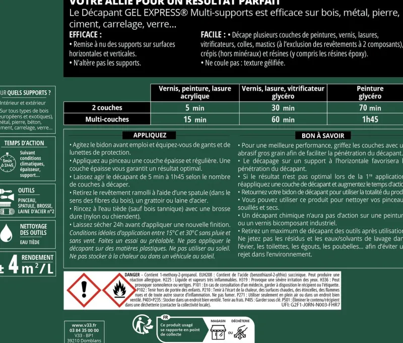 V33 Décapant gel express multisupport 1L + 20% offerts