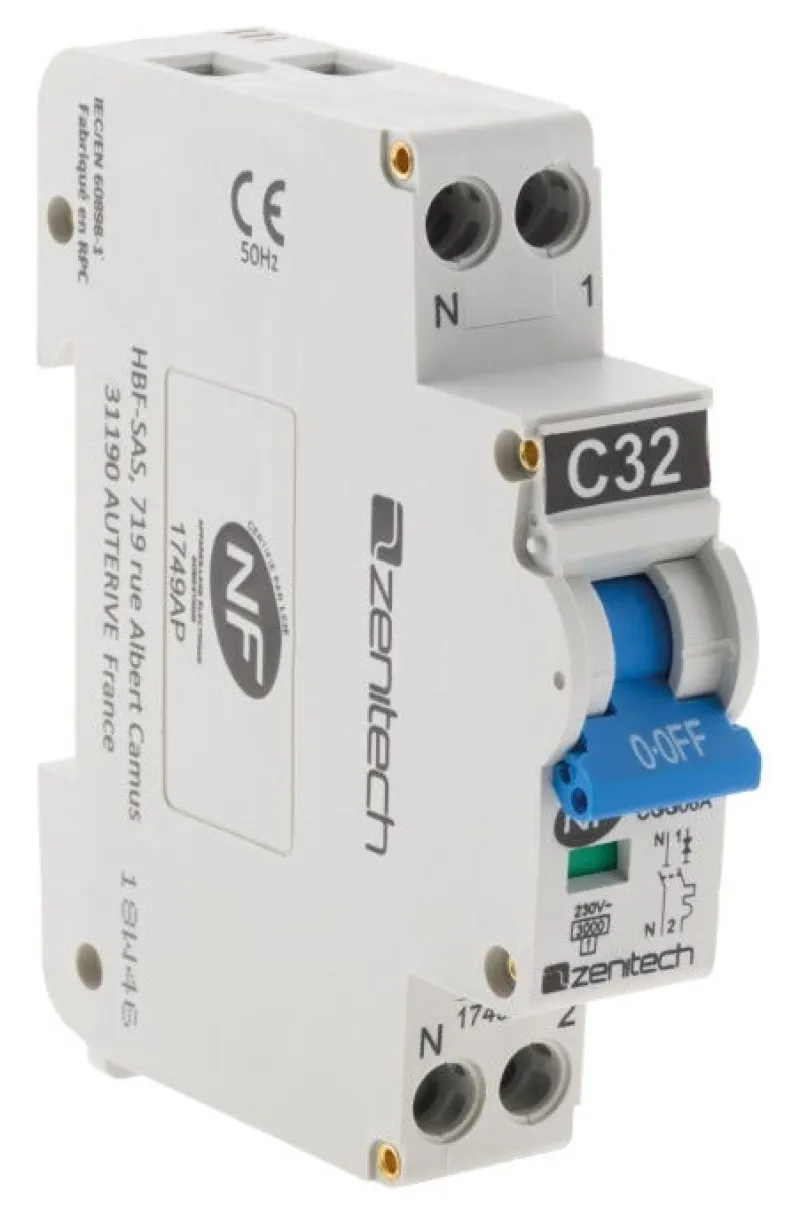 New ZENITECH Disjoncteur phase neutre 3kA 32A