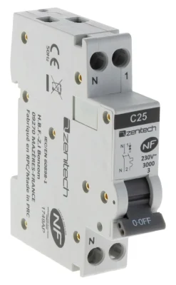 Sale ZENITECH Disjoncteur phase neutre 3kA 25a