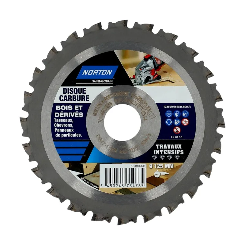 Clearance NORTON Disque carbure bois Ø125x22,23 Travaux INTENSIFS