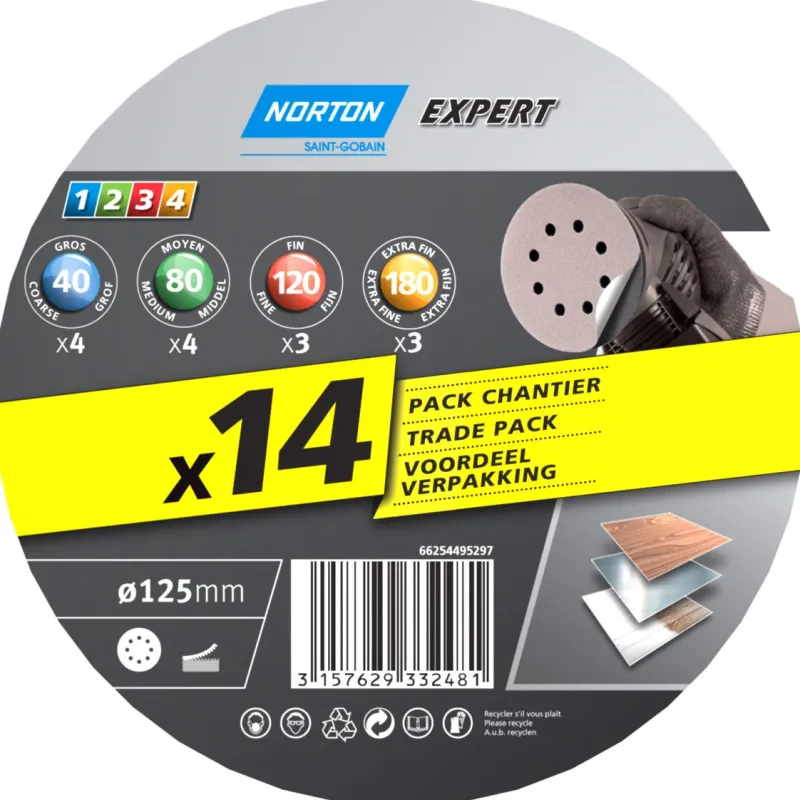 Clearance NORTON Disques Ø125 Selfgrip, 8 trous, grain assorti EXPERT