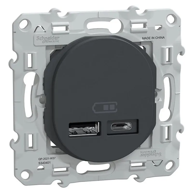 SCHNEIDER Double chargeur Ovalis USB A+C anthracite
