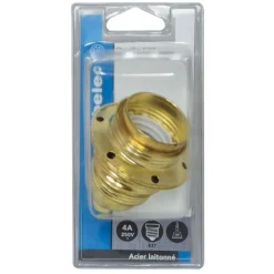 TIBELEC Douille métal E27 double bague finition acier laitonné
