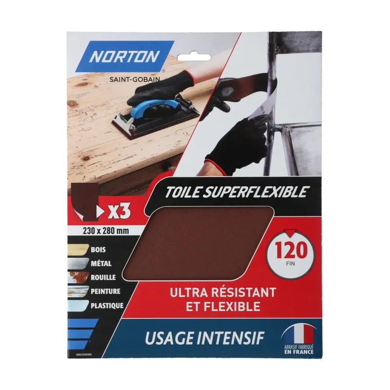 Online NORTON 3 Feuilles abrasives Super Flexibles 230x280 Grain 120