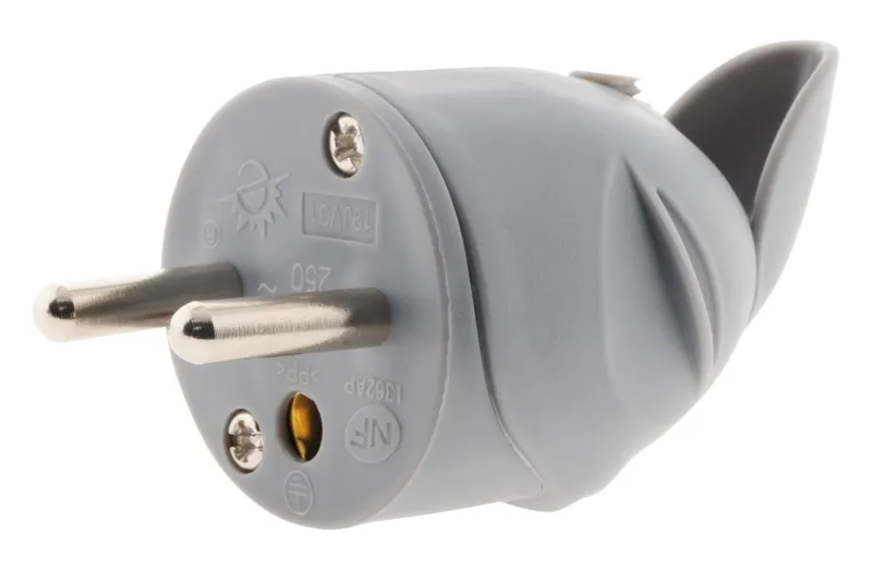 Online ZENITECH Fiche mâle latérale 2 pôles + terre gris NF
