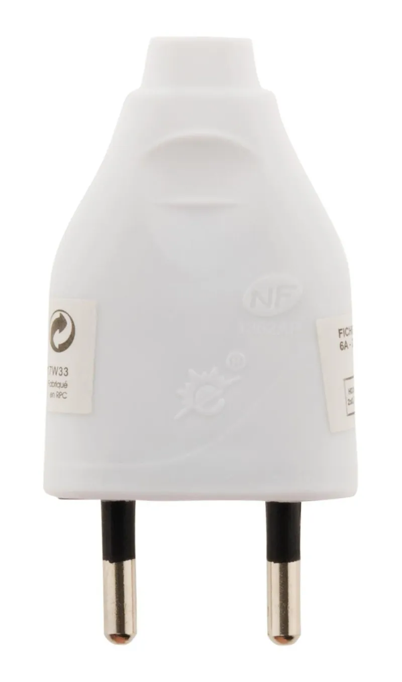 Hot ZENITECH Fiche mâle 2 pôles 6A blanc NF