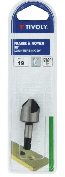 Clearance TIVOLY Fraise à noyer HSS 90°/queue hexagonale Ø19mm