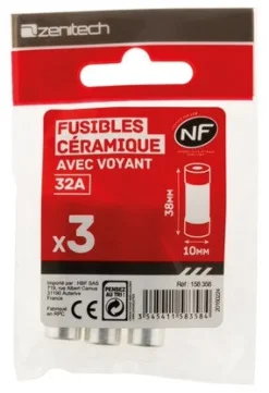 New 3 fusibles céramique 10,3x 38 - 32A avec voyant NF