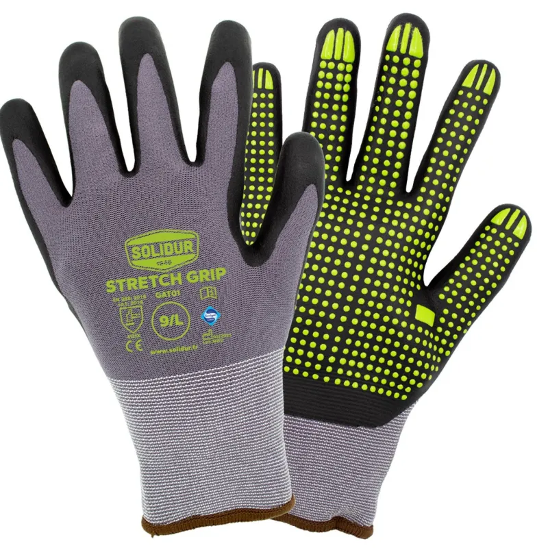 Best SOLIDUR Gants de protection stretch grip gris - T10 (x12)