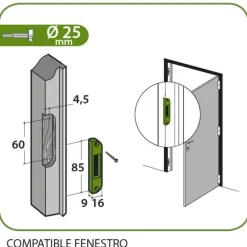 Gâche centrale pour crémones à barillet Fenestro 85x16x9mm