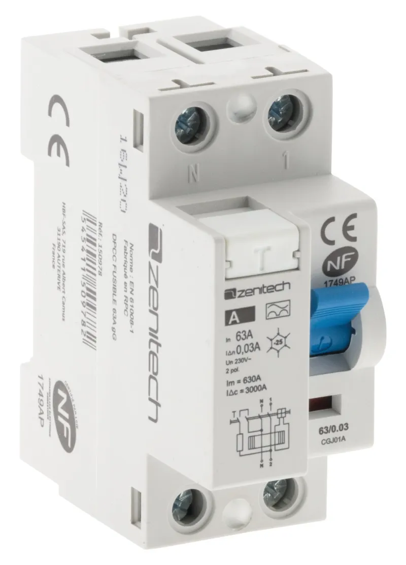 New ZENITECH Interrupteur différentiel 63/2-30ma type A